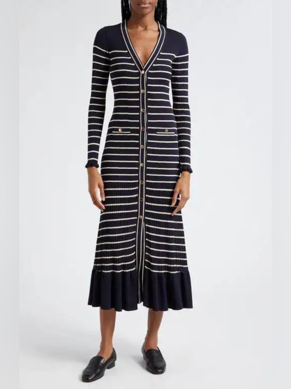 Cara Cara Marina Stripe Long Sleeve Midi Sweater Dress M